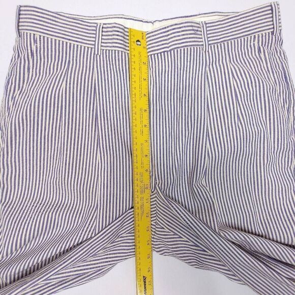 Vintage 80s Seersucker Pants Mens 34x28 USA Beach Pleated Striped Talon Zipper - Picture 5 of 8